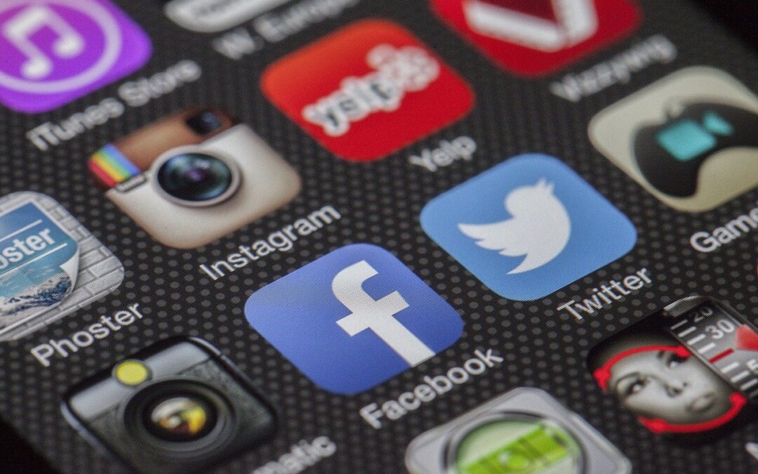 Social media icons on phone screen